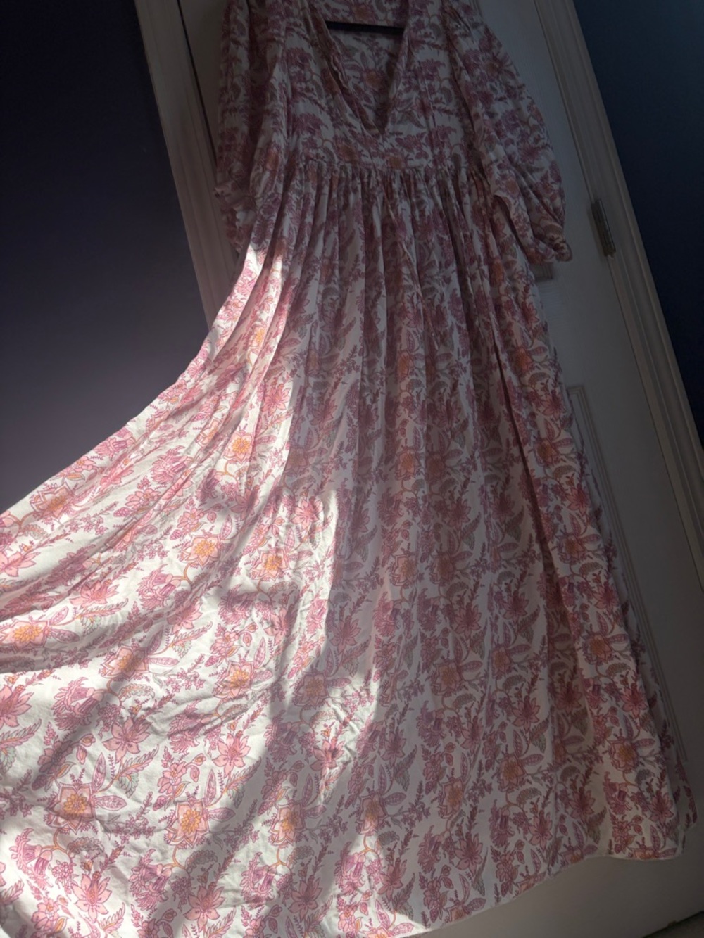 Floral Maxi Dress Boho Peasant V-Neck Flowy Cottagecore Size M Feminine Romantic - Picture 5 of 11